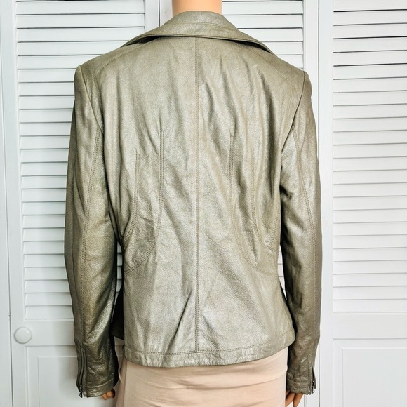 ELIE TAHARI Natalie Jacket Silver Leather Jacket Size Medium - Picture 11 of 11